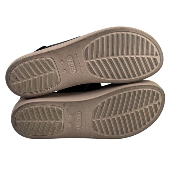 Crocs Brooklyn Low Wedge Sandals Womens 11 Black Tan LiteRide Platform Shoes - Picture 10 of 12